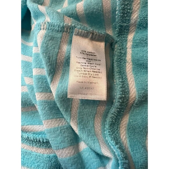 T by Talbots Terry Top Women's Size LP Turquoise Stripe Drawstring 3/4 Sleeve - Picture 6 of 7